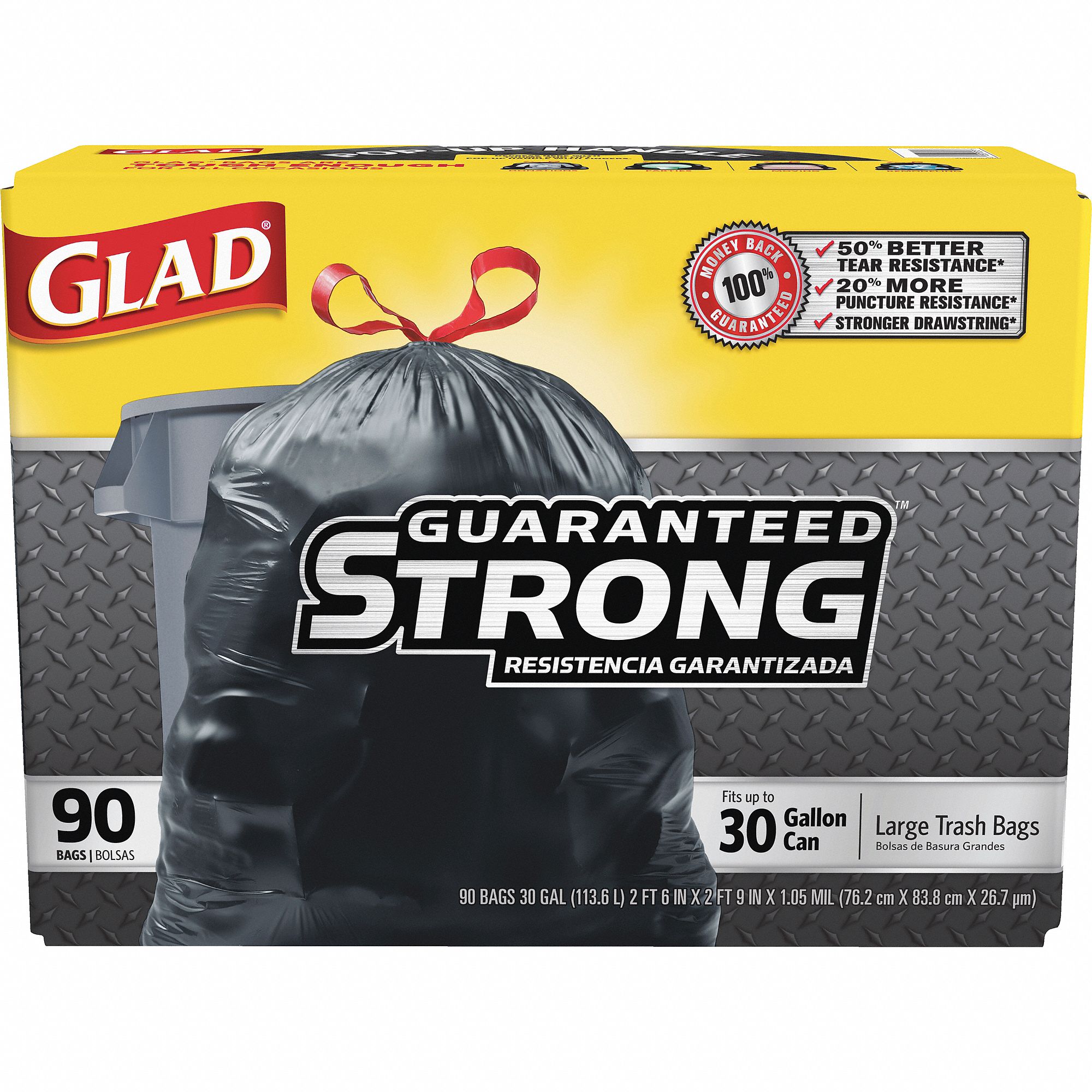 GLAD Trash Bag, 20 to 30 gal., LLDPE, Coreless Roll, Black, PK 90