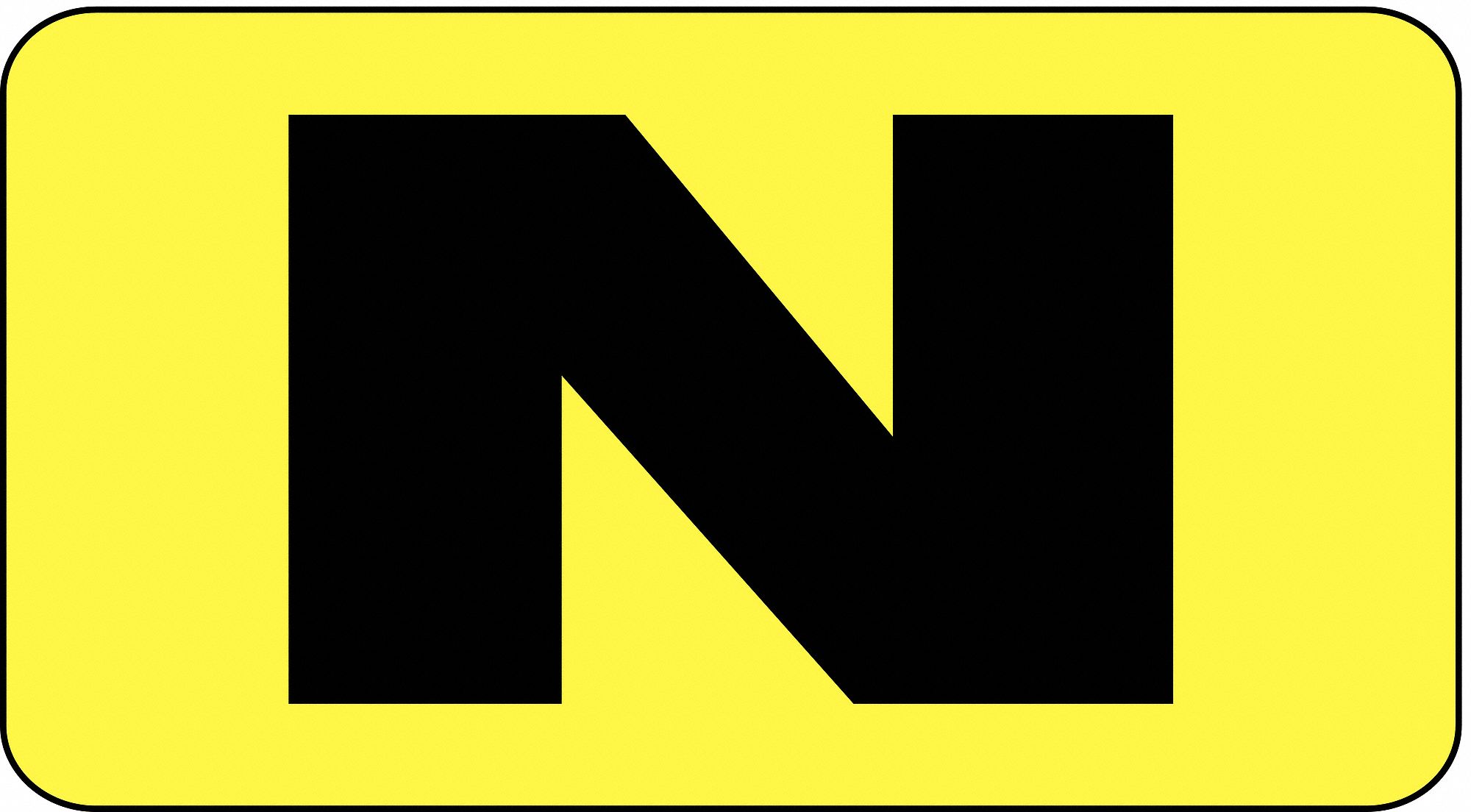 Electromark Letter Card, N, Black Yellow, 5 8