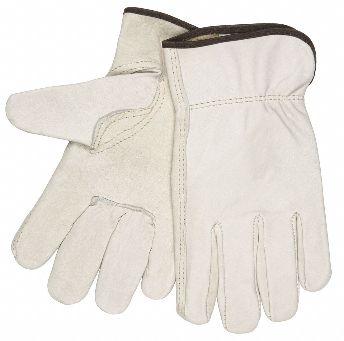 MCR SAFETY Leather Gloves, 3XL, Cowhide, Cream, Unlined Glove Liner