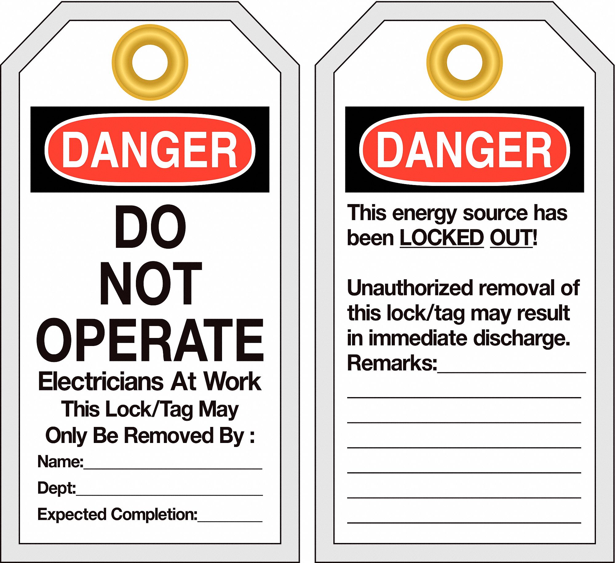 GRAINGER APPROVED Danger Tag Polyester Do Not Operate Electricians At