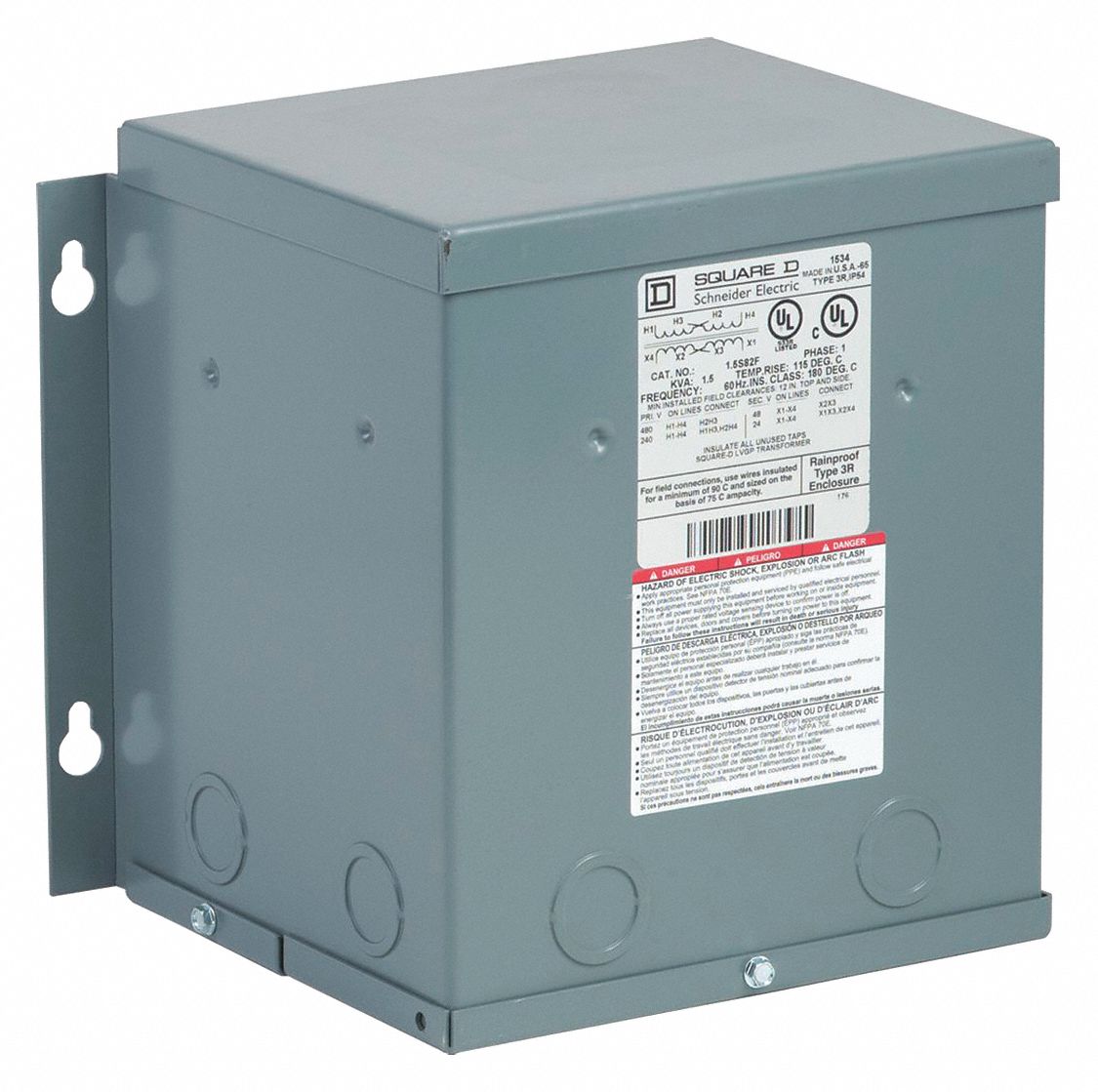 SQUARE D 1.5kVA Buck Boost Transformer, Input Voltage: 240VAC, 480VAC