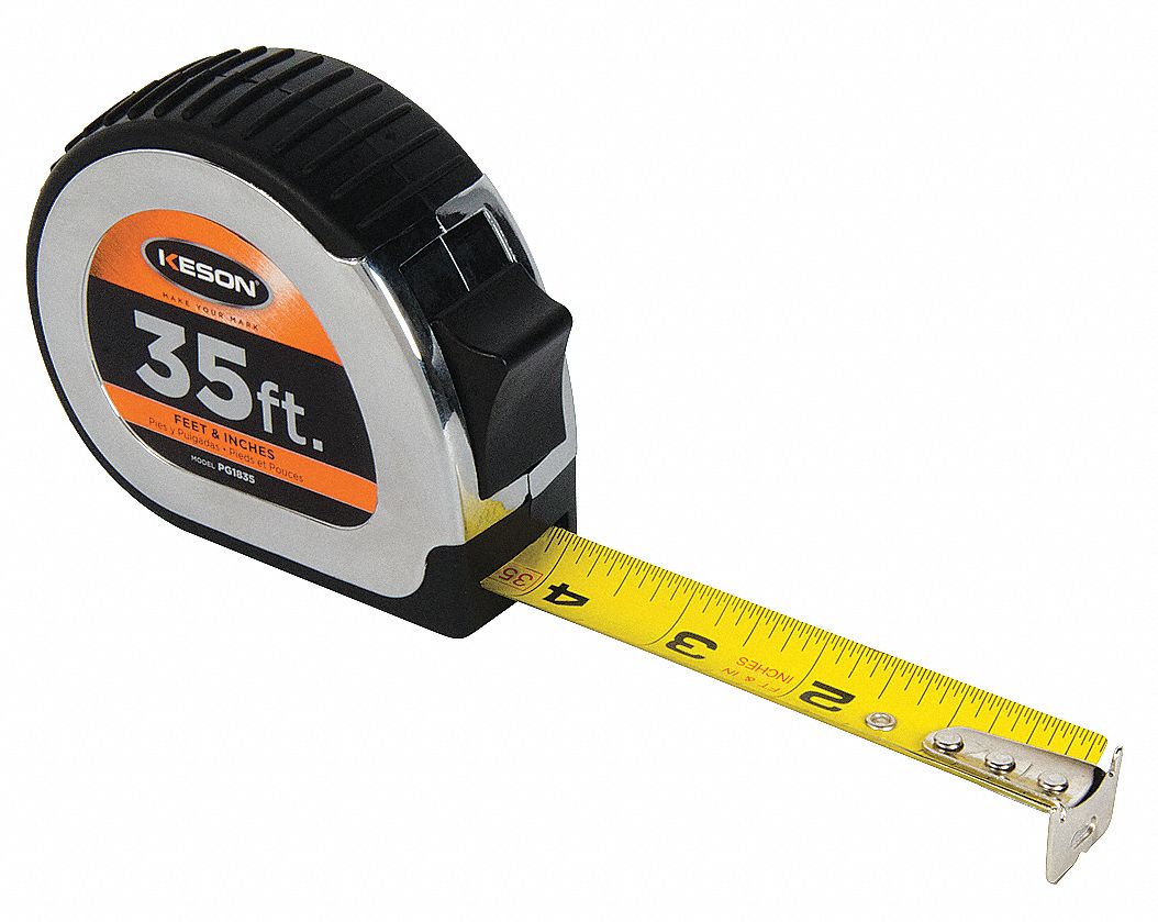 KESON 35 ft Steel SAE Tape Measure, Black/Chrome 22N868PG1835 Grainger