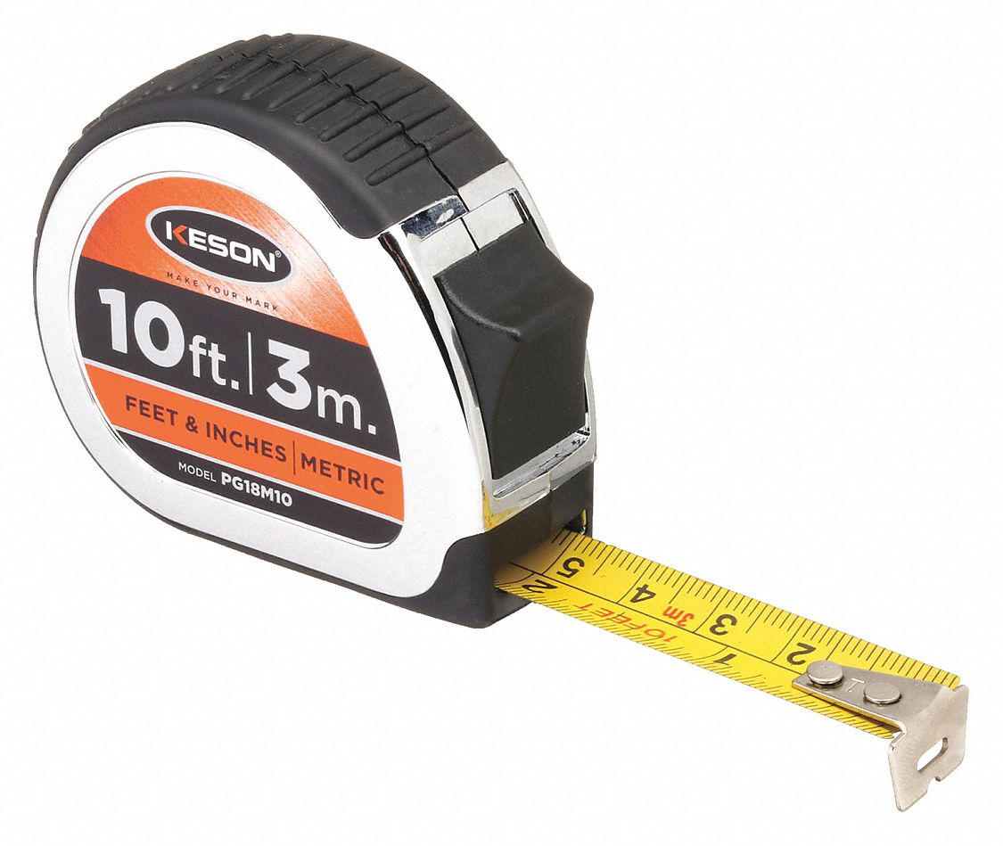 KESON 10 ft./3m Steel SAE/Metric Tape Measure, Black/Chrome 22N877