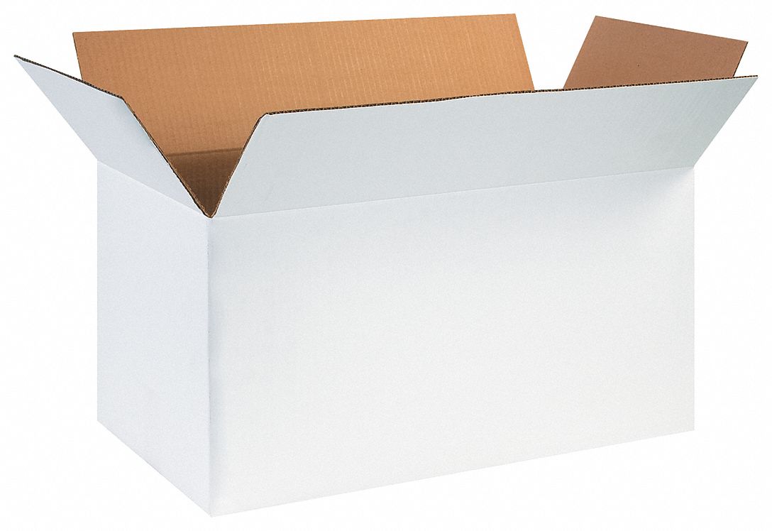 GRAINGER APPROVED Shipping Box, Long, White, Single Wall, 24x12x12 in