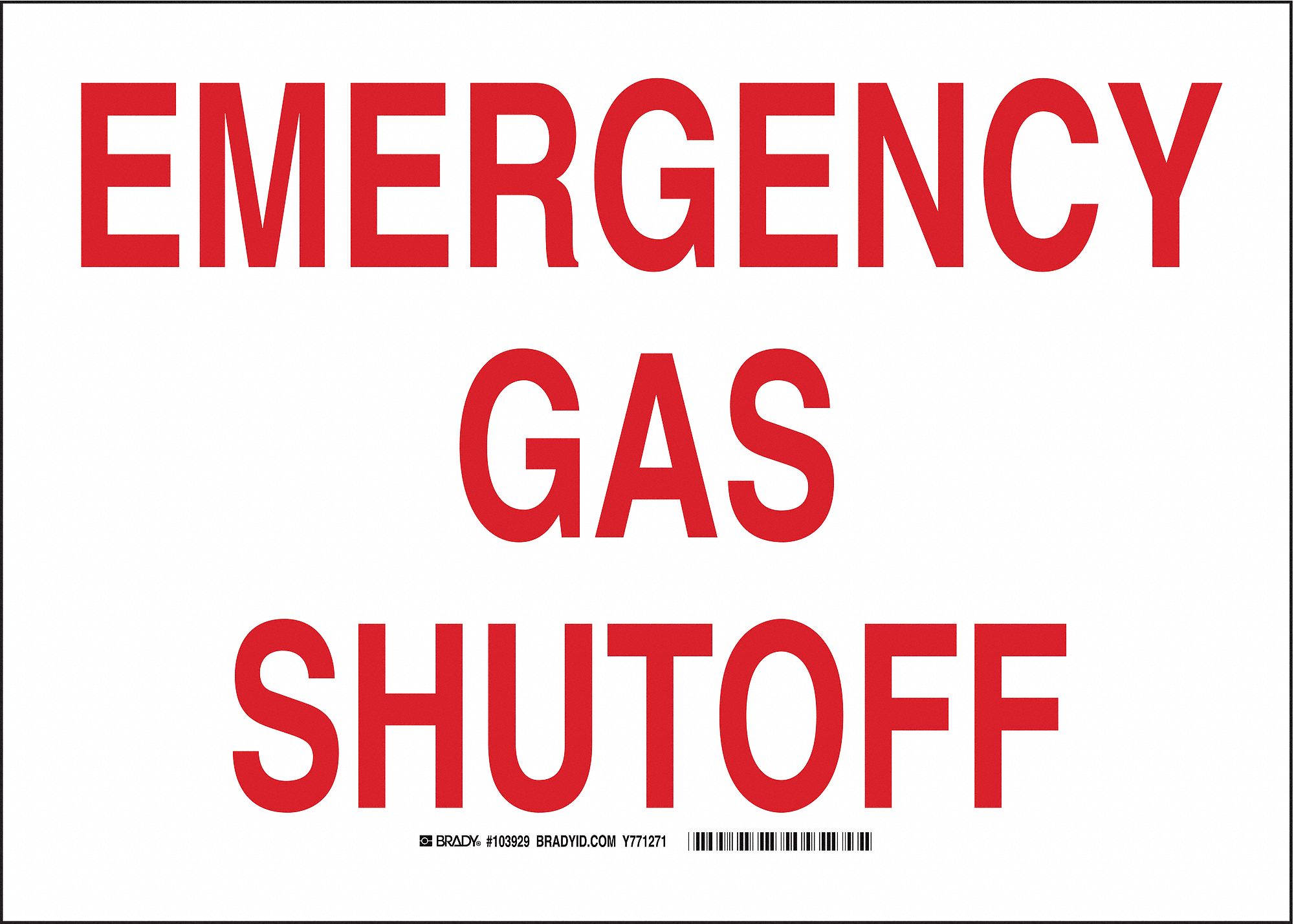 Emergency Sign,Gas Shutoff,10x14