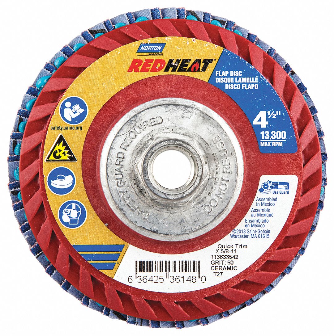 NORTON 41/2" Flap Disc, Type 27, 5/8"11 Mounting Hole, Medium, 60