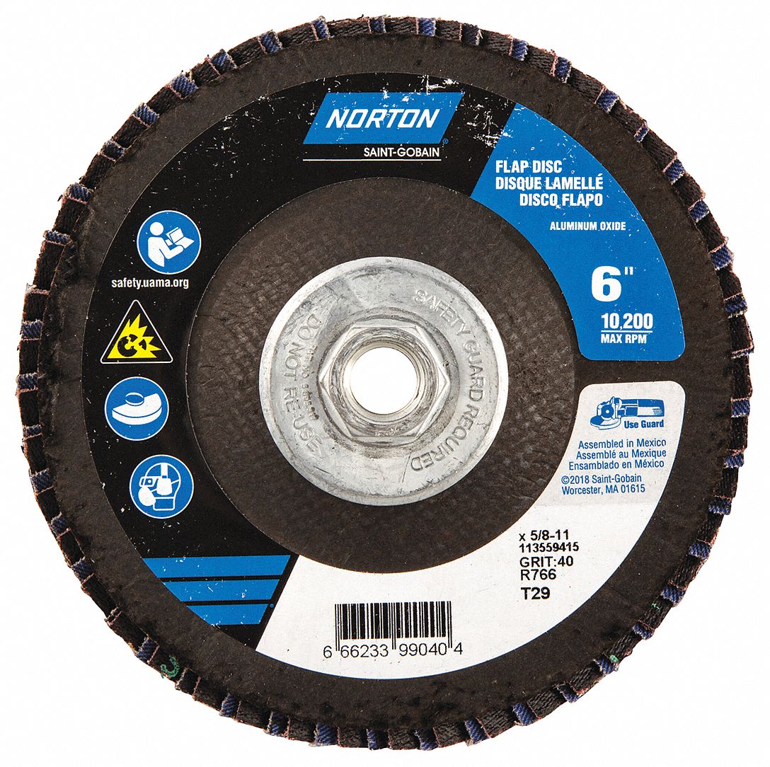 NORTON 6" Flap Disc, Type 29, 5/8"11 Mounting Hole, Coarse, 40 Grit