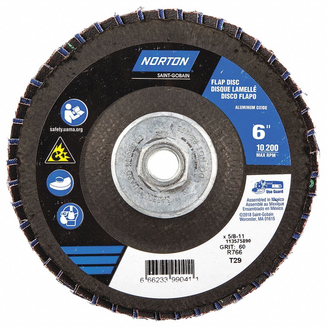 NORTON 6" Flap Disc, Type 29, 5/8"11 Mounting Hole, Medium, 60 Grit