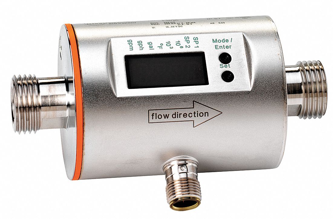 IFM 1/2 Electronic Flowmeter, 316L Stainless Steel, 0.03 to 6.604 gpm