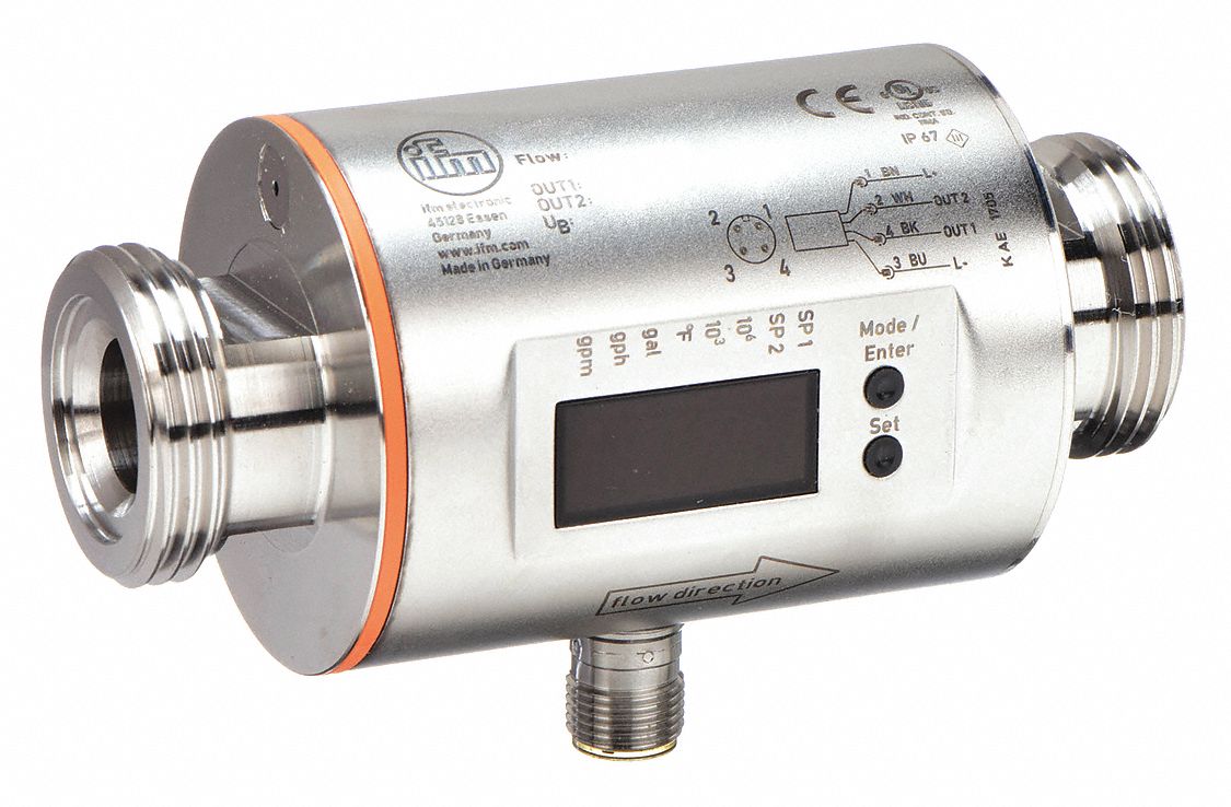 IFM 1/2 Electronic Flowmeter, 316L Stainless Steel, 0.1 to 25 gpm
