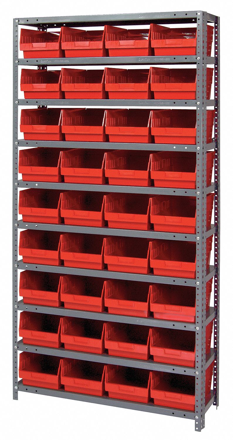 QUANTUM STORAGE SYSTEMS Steel Bin Shelving with 36 Bins, 36"W x 18"D x 75"H, Load Capacity 4000