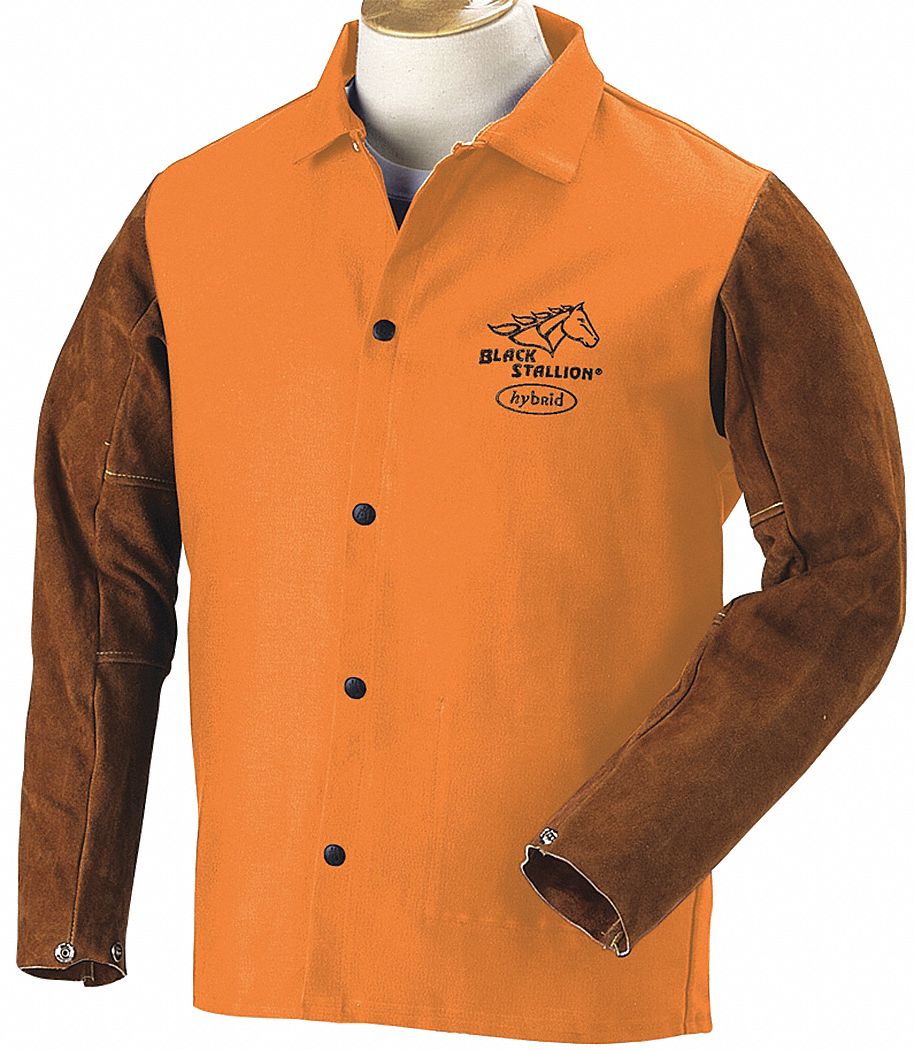 Orange/Brown100% 9 oz. Flame-Resistant Treated Cotton Body and Cowhide Sleeves Welding Jacket