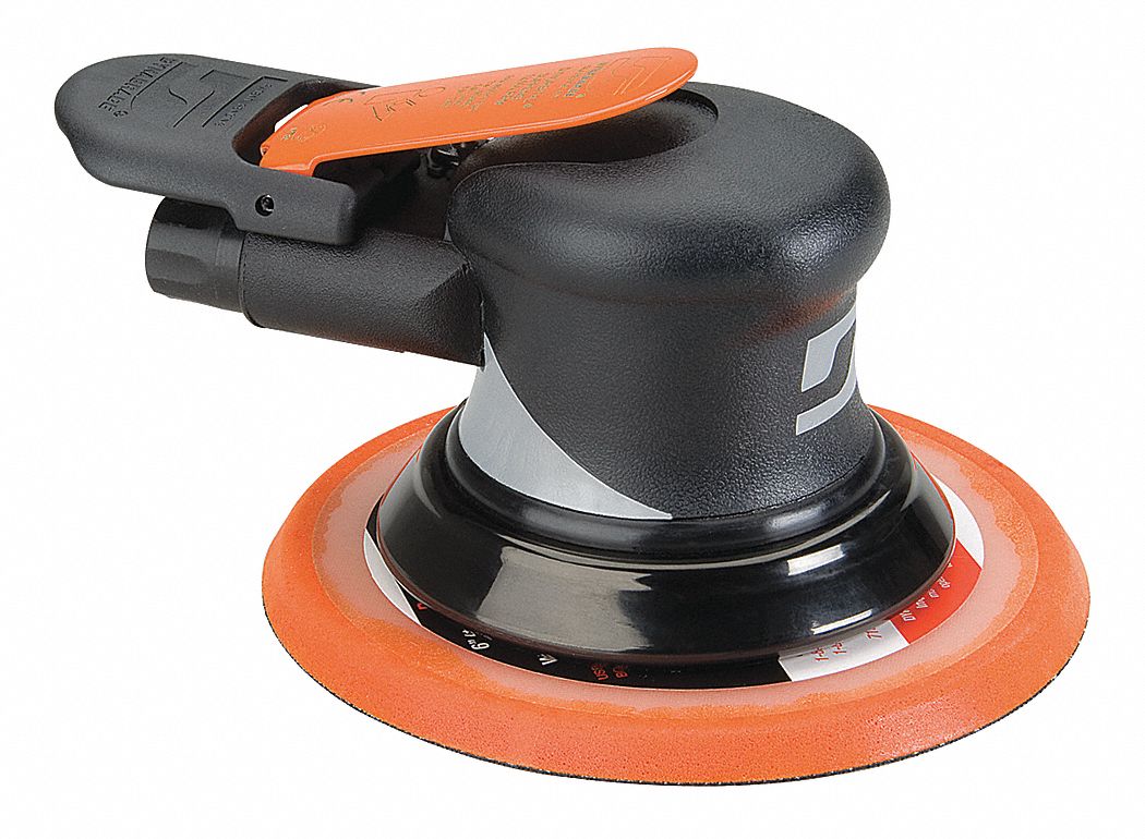 DYNABRADE Air Random Orbital Sander, 6 in Vinyl or Hook, 3/8 in Orbit