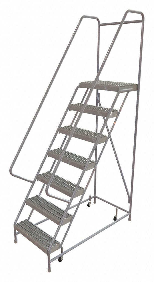 Tri-arc 7-step Rolling Ladder, Serrated Step Tread, 102