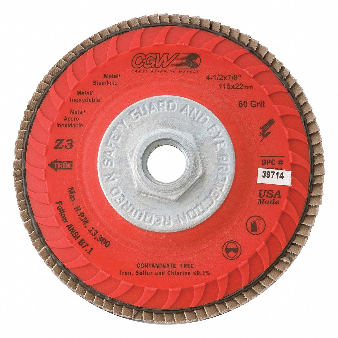 CGW ABRASIVES FLAP SANDING DISC Z3 4 ANG COMPACT 120 GRIT 5 IN X