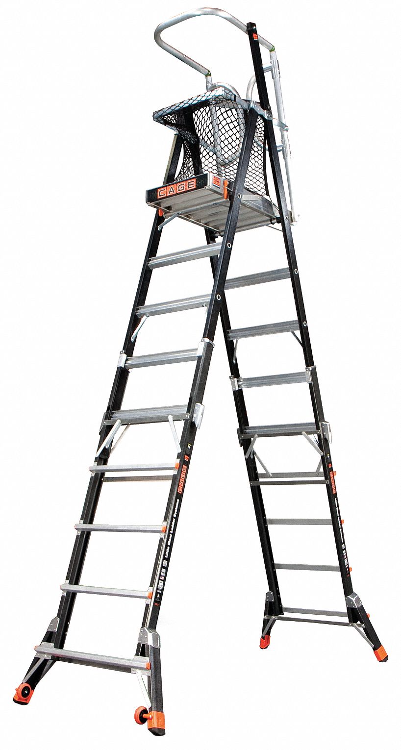 Little Giant Fiberglass Safety Cage Platform Ladder 8 To 14 Ft Ladder