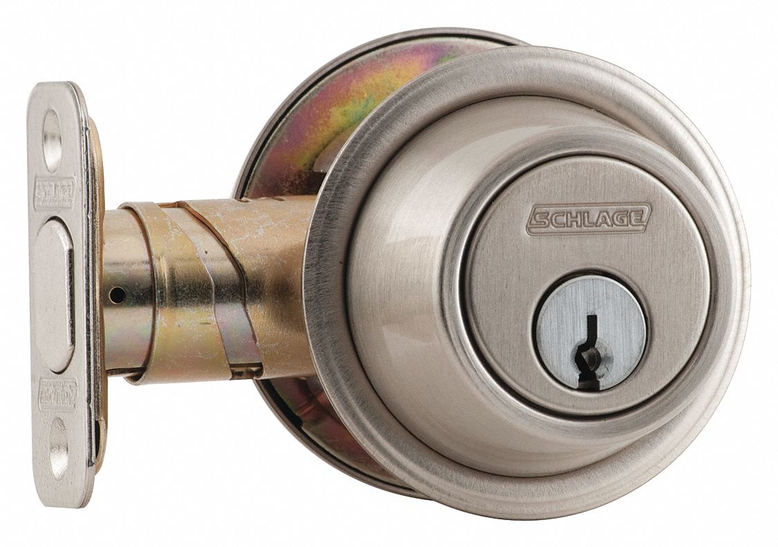 SCHLAGE Medium-Duty Satin Nickel B-Series Deadbolt, Single-Cylinder ...