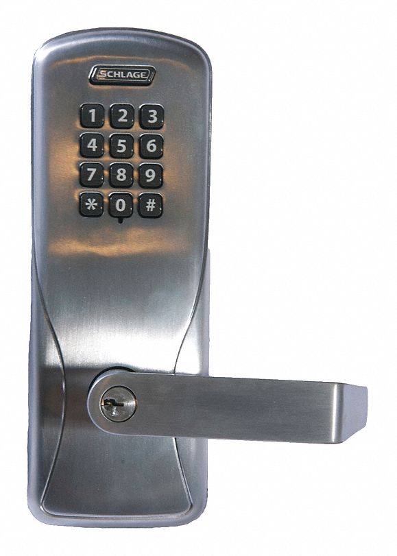 SCHLAGE ELECTRONICS Electronic Lock, 2-3/4" Backset, Cylindrical, Satin