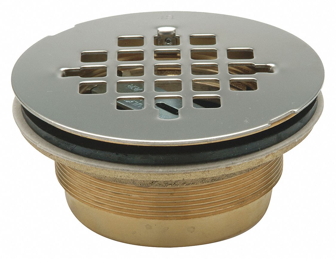 ZURN Length Drains 4 1/4 in, Brass, Round, Shower Drains, Brass, Push