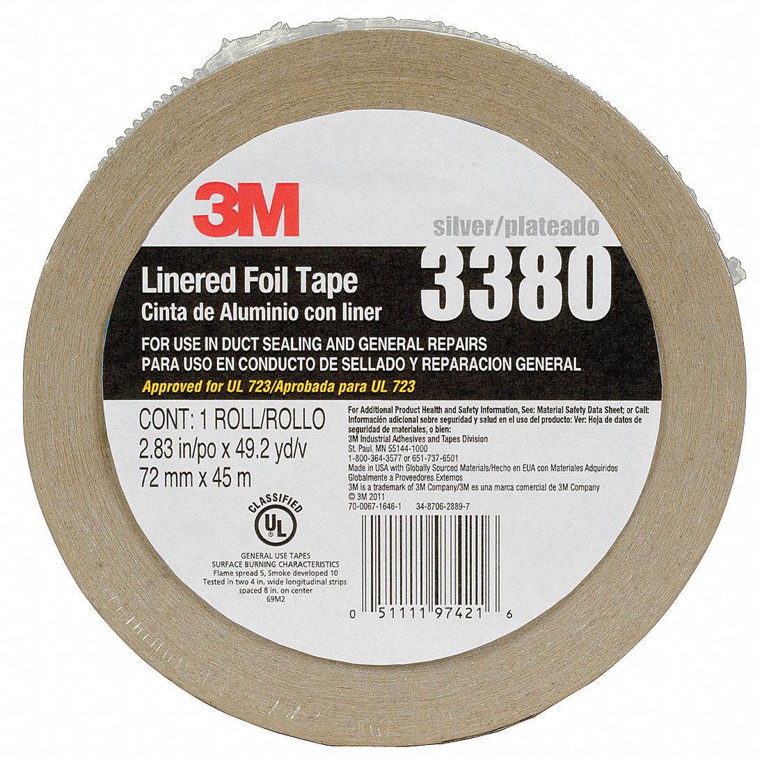 Foil Tape with Liner,1-7/8inx49yd,Silver