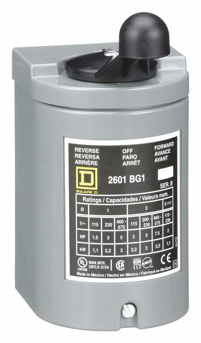 SQUARE D Maintained/Momentary Reversing Plastic Drum Switch, 3 Pole