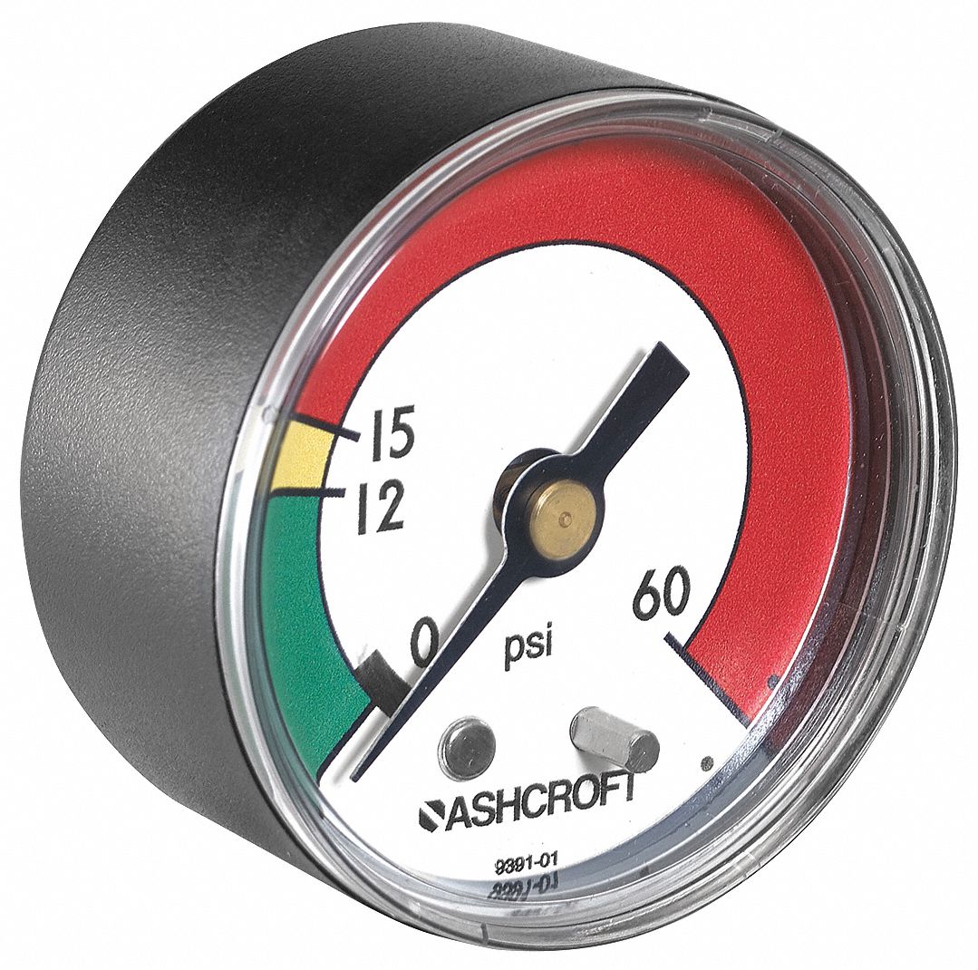 ASHCROFT Pressure Gauge, 0 to 60 psi Range, 1/8" NPT, ±323 Gauge