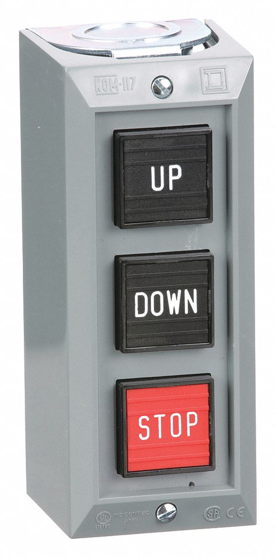 SQUARE D Push Button Control Station, 2NO/3NC, Up/Down/Stop, Push Button/Push Button/Push Button