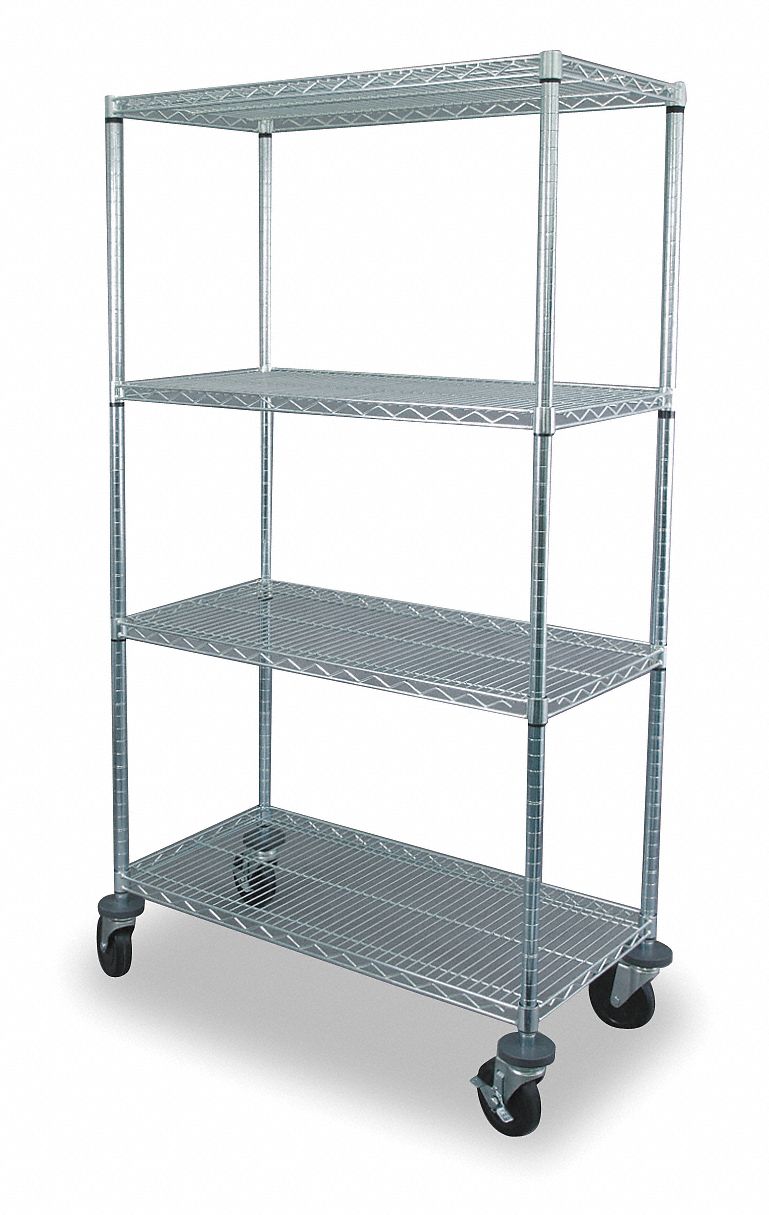 GRAINGER APPROVED Mobile Wire Shelving Unit, 48 inW x 18 inD x 69 inH