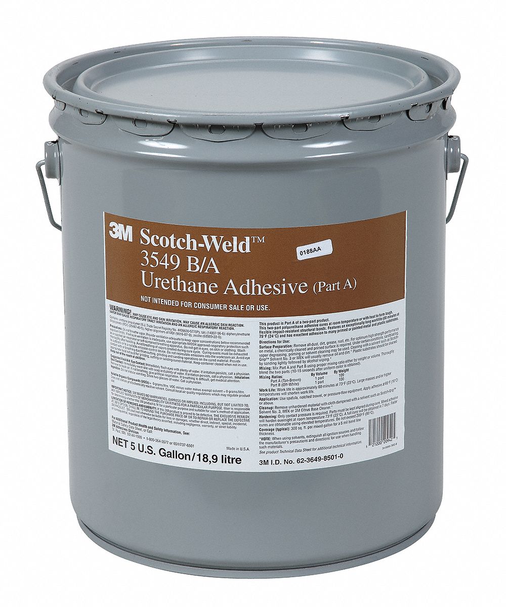 3M 3549, Urethane Adhesive, Pail, 5 gal., Brown, 1 hr. Work Life