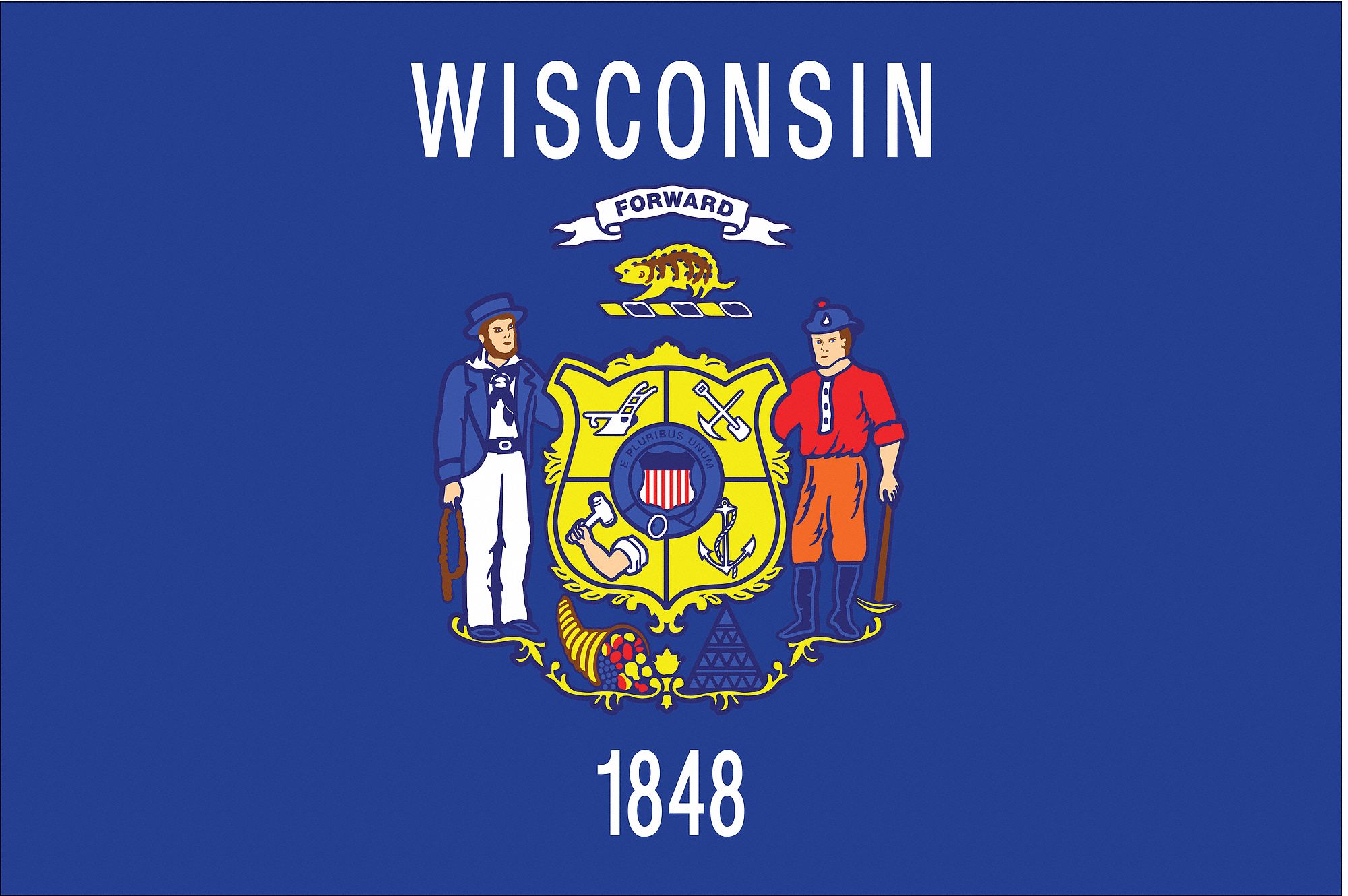 NYLGLO Wisconsin State Flag, 3 ftH x 5 ftW, Outdoor 2NEP4145960
