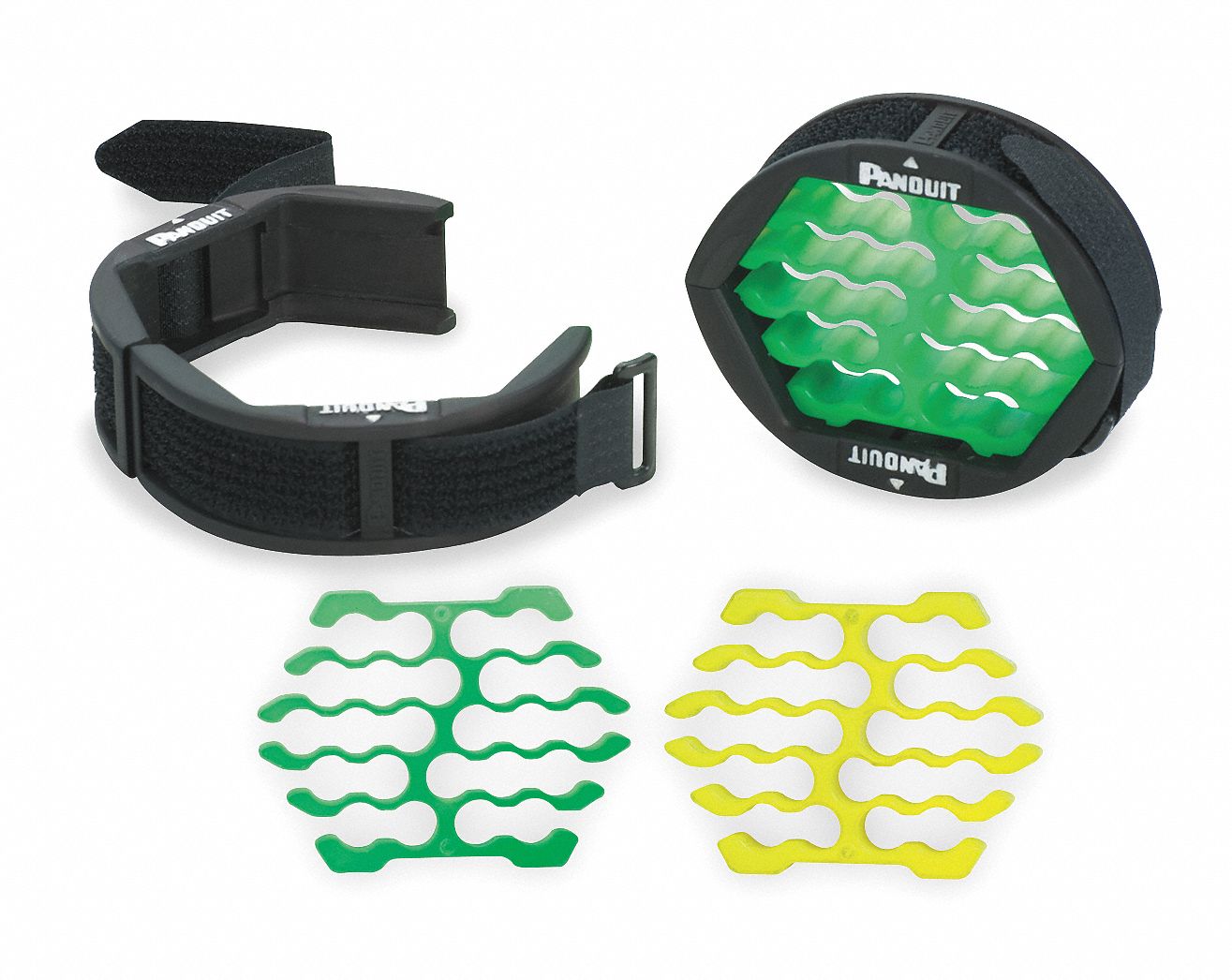 PANDUIT Cable and Wire Organizer, 2 in, Black w/Green and Yellow