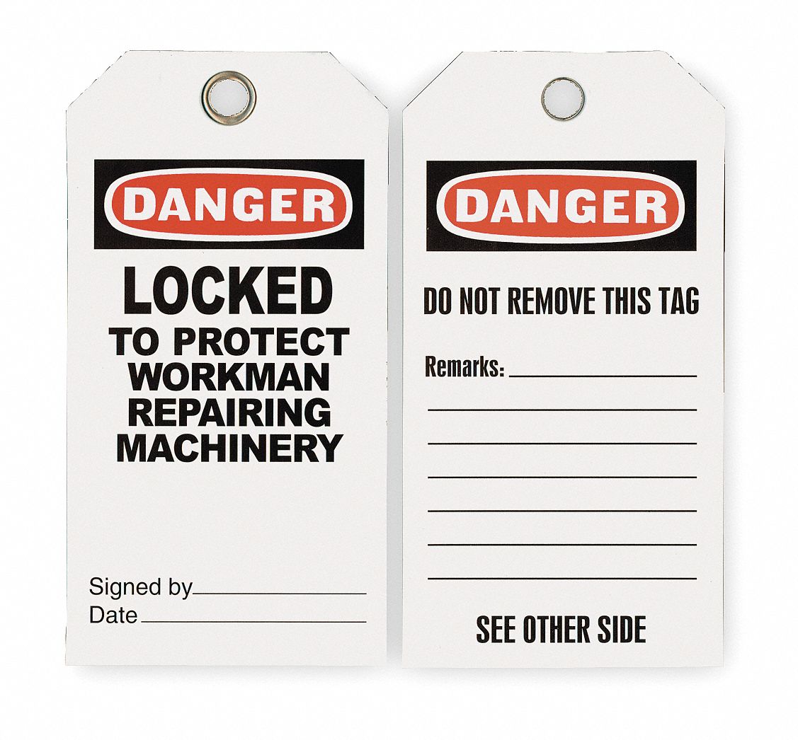 GRAINGER APPROVED Danger Tag, Polyester, Locked to Protect Workman, 5 3