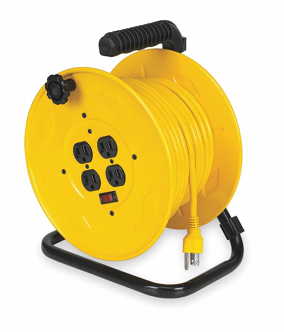 LUMAPRO Extension Cord Reel, Hand Operated, 120V AC, Quad Receptacle On