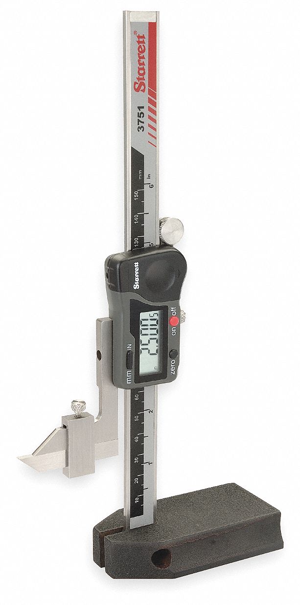STARRETT Digital Height Gauge, Series 3751, Range 0 in to 6 in/0 mm to