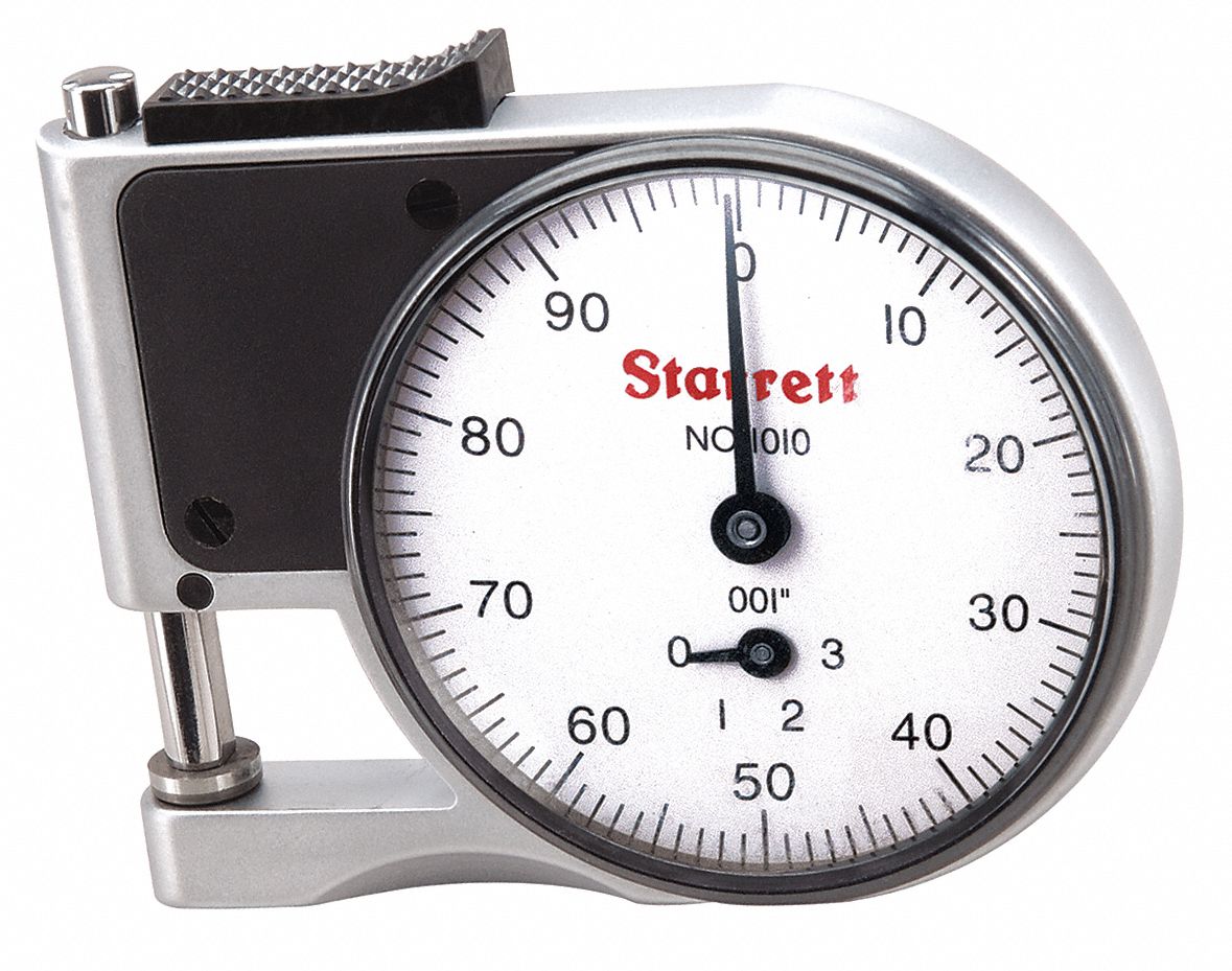 STARRETT Pocket Dial Thickness Gauge, Range 0 in to 0.375 in, Throat