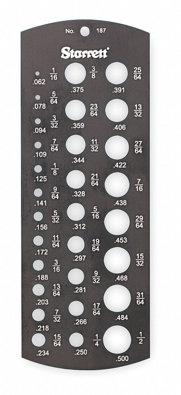 STARRETT Drill Bit Gauge, Number of Holes 29, Range 0.0625 in to 0.5 in