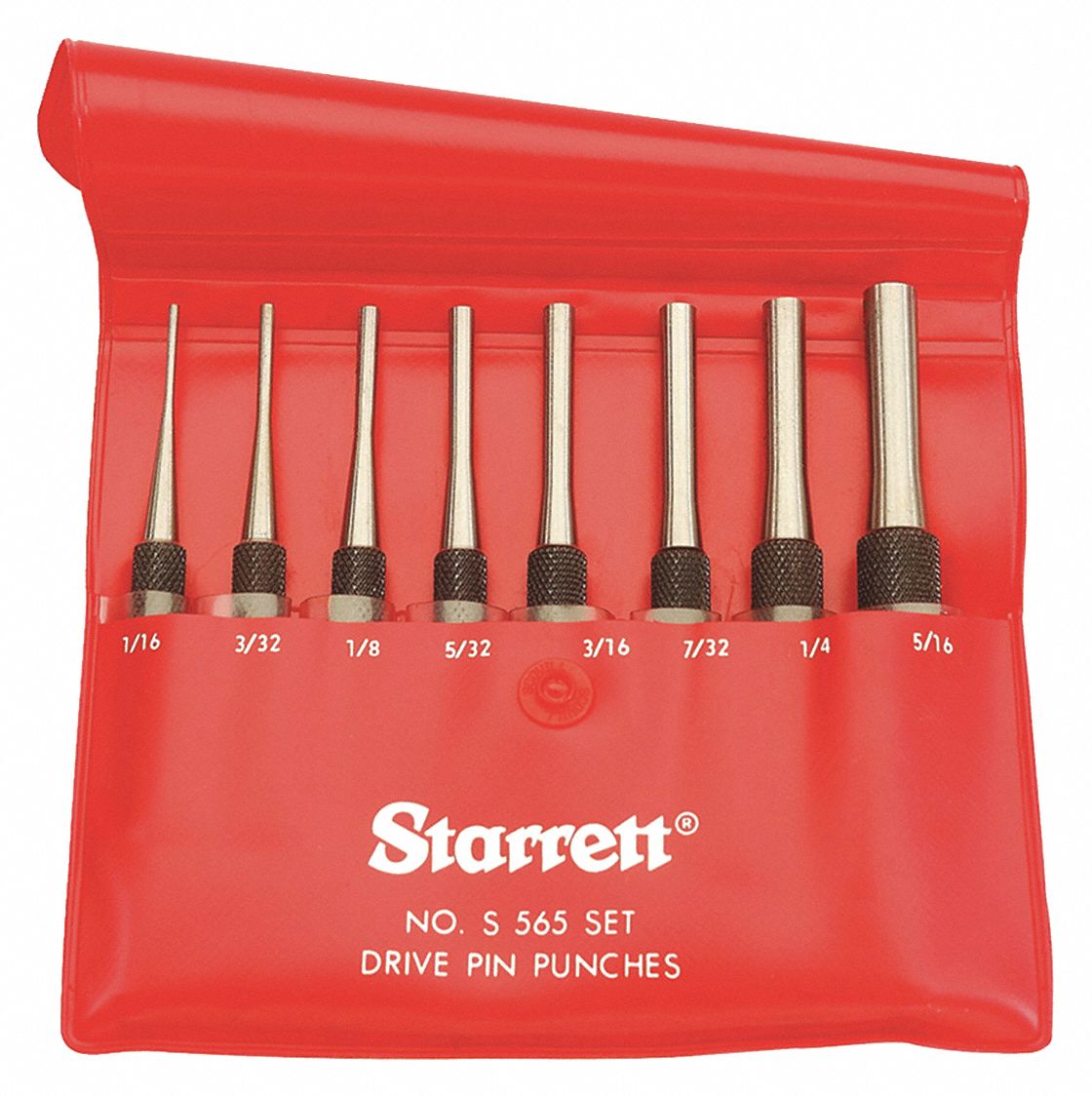 STARRETT 4" Tempered Steel Drive Pin Punch Set; Number of Pieces 8 30A633S565PC Grainger