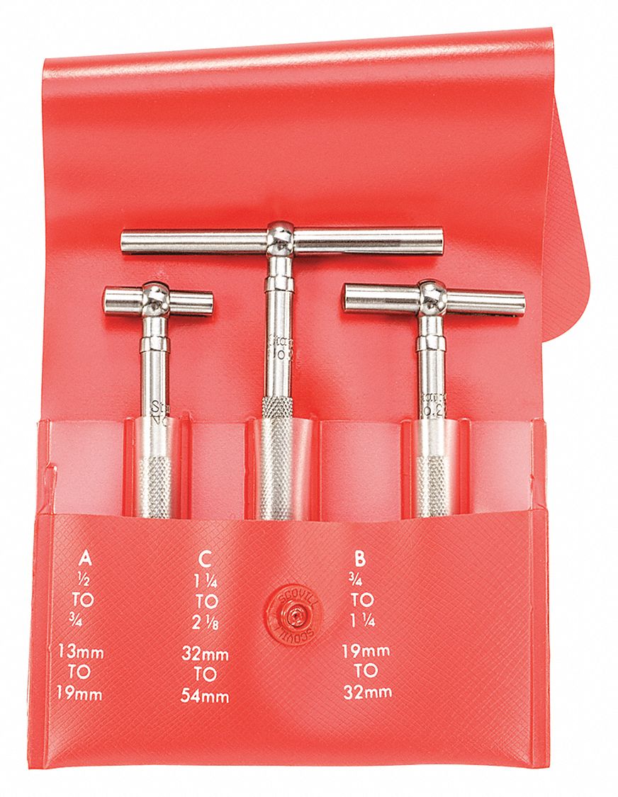 STARRETT Telescoping Gage Set w/Arm, Number of Pieces 3, 0.500 to 2.125 Range (In.), 2.375