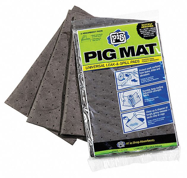 PIG 20" Absorbent Pad, Fluids Absorbed Universal, Light, 0.33 gal., 3