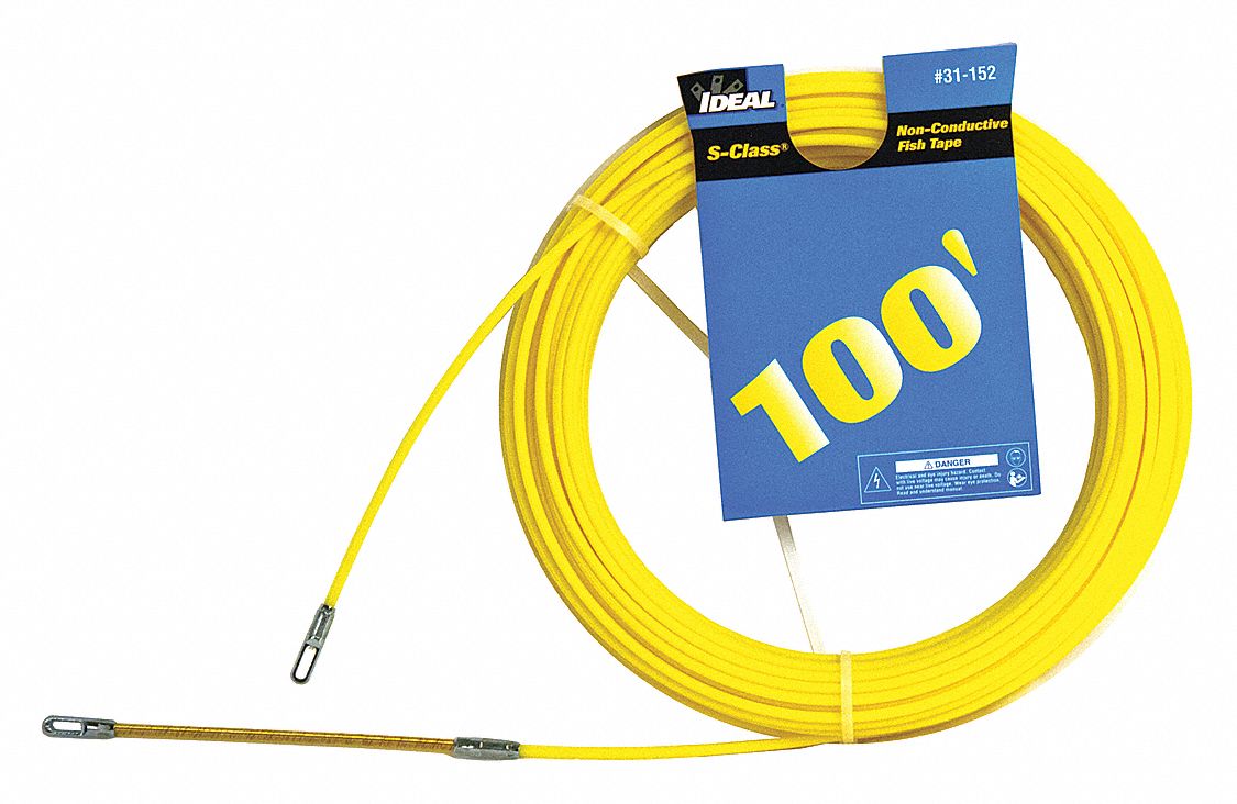 IDEAL 100 ft Fish Tape, Fiberglass, 3/16 in Tape Size, Round Tape