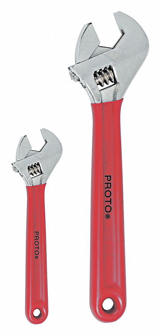 PROTO Adjustable Wrench Sets, Alloy Steel, Satin, Jaw Capacity 15/16 in