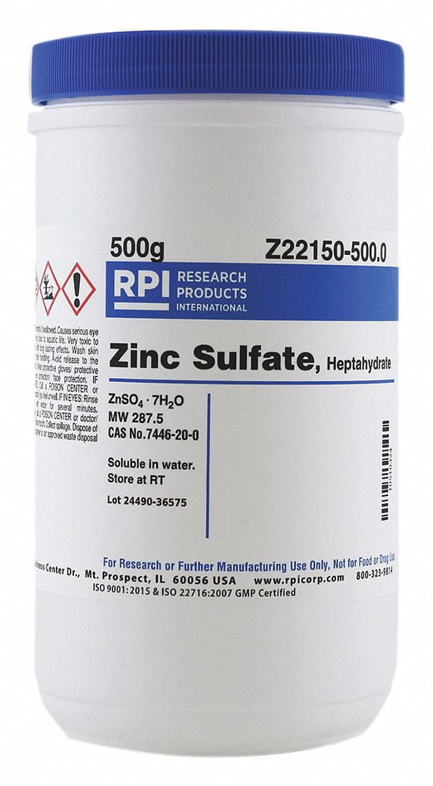 RPI Zinc Sulfate Heptahydrate, Powder, 500 g, 1 EA 31GE97Z22150500.