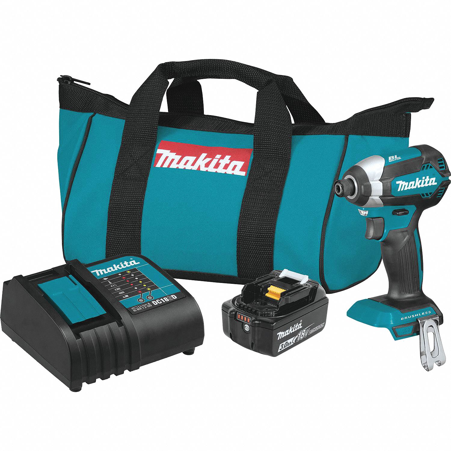 MAKITA 1/4" Cordless Impact Driver Kit, 18.0 Voltage, 1500 in.lb. Max