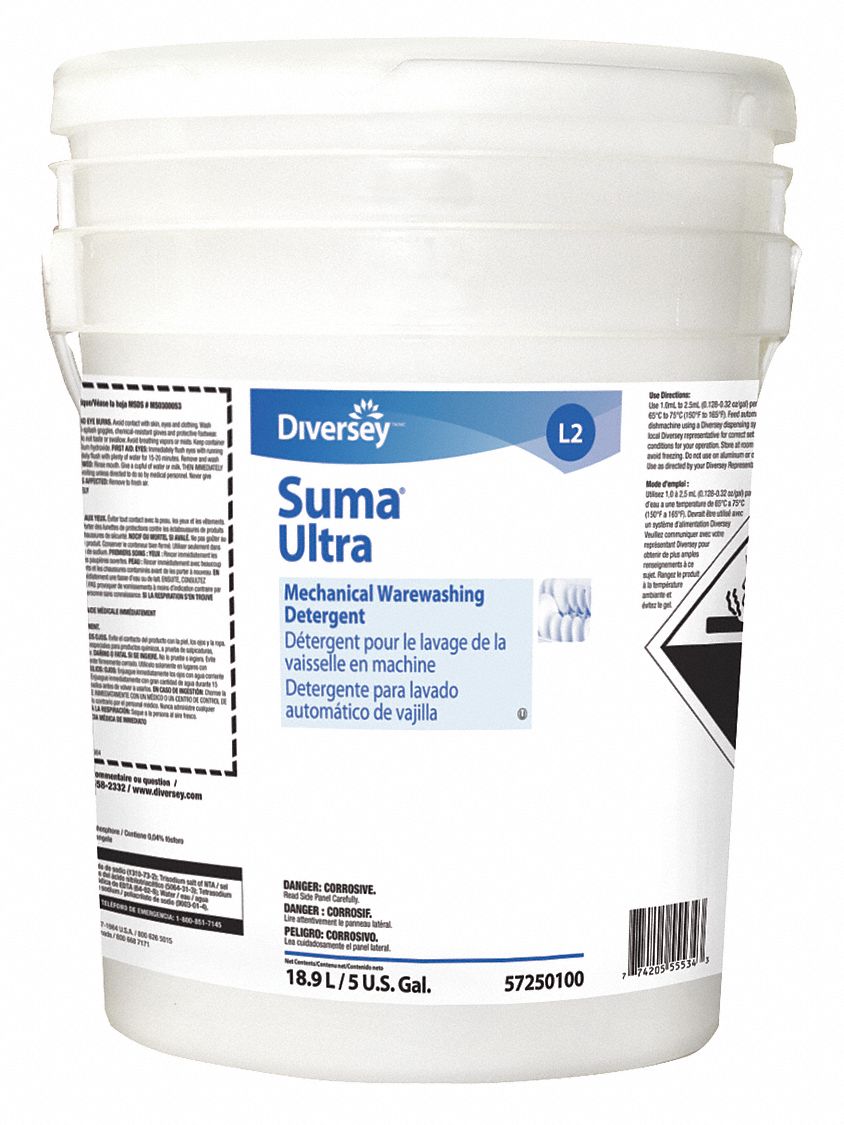 DIVERSEY Machine Wash, Dishwasher Detergent, Cleaner Form Liquid, 5 gal. 32GP89957250100