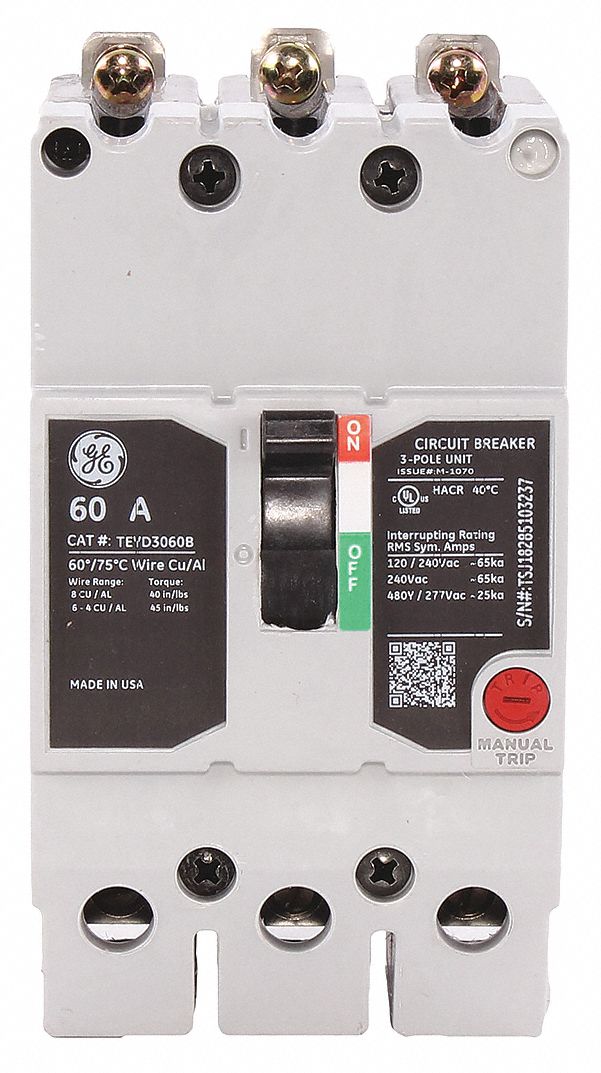 GE 60 A Amps 25kA At 277 480V AC Molded Case Circuit Breaker