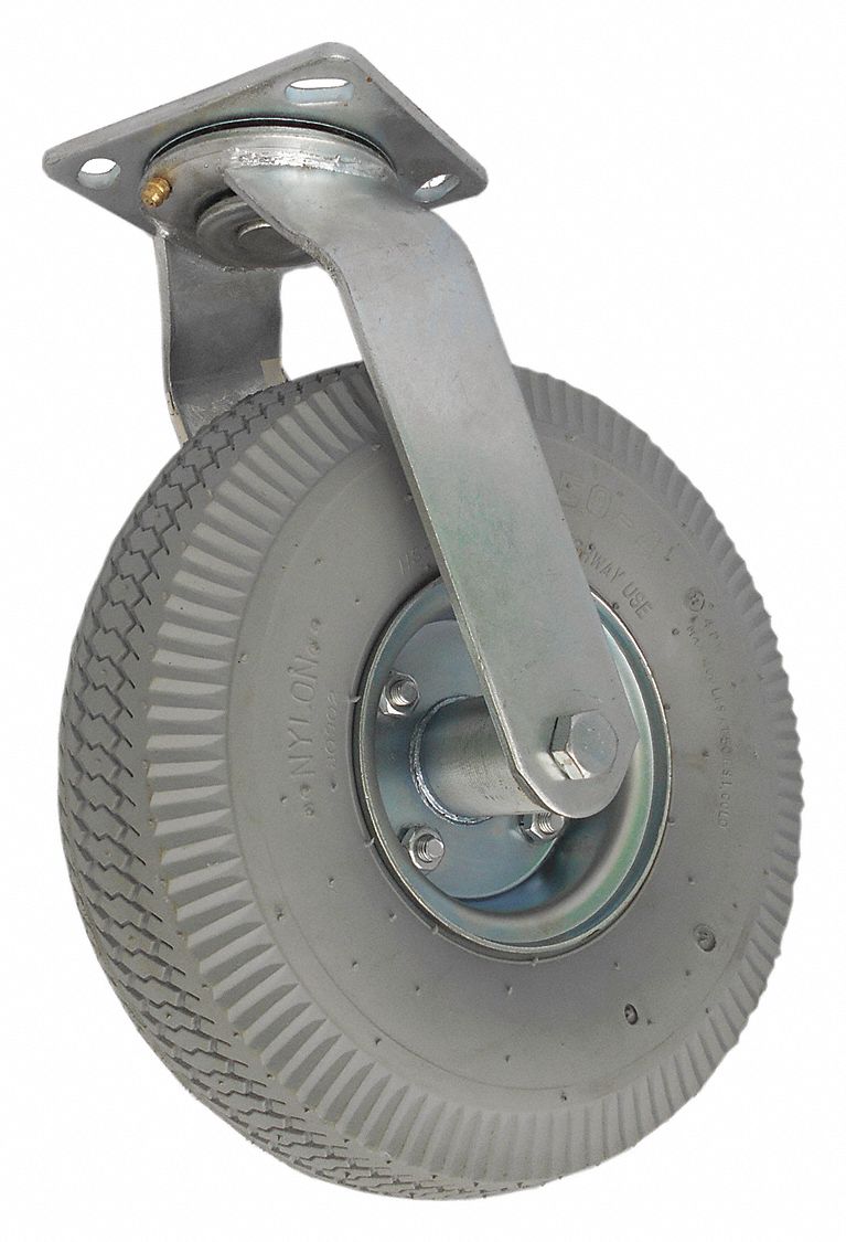 GRAINGER APPROVED Plate Caster with Pneumatic Wheels, Swivel, 350 lb