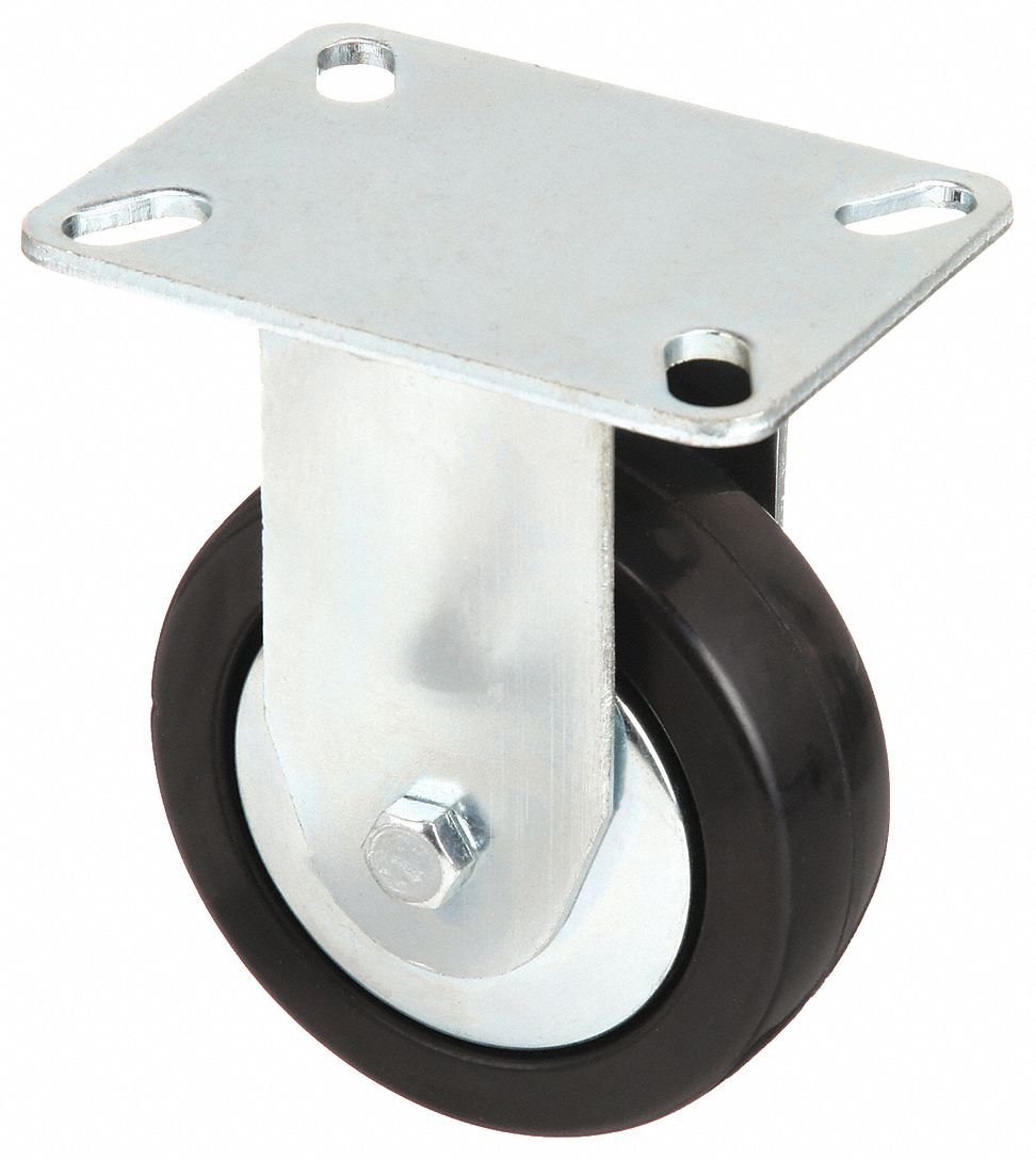 COLSON Standard Plate Caster, Rigid, Rubber, 150 lb., 4" Wheel Dia