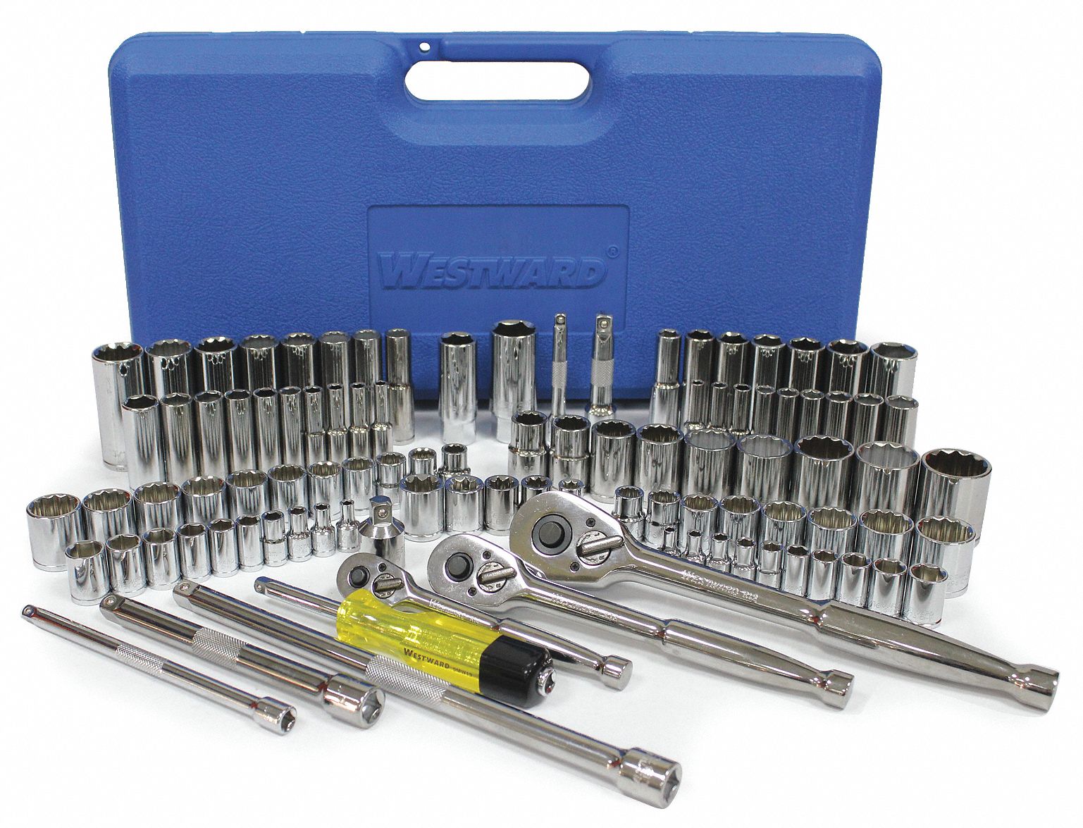 WESTWARD 1/4", 3/8", 1/2"Drive SAE/Metric Chrome Socket Wrench Set