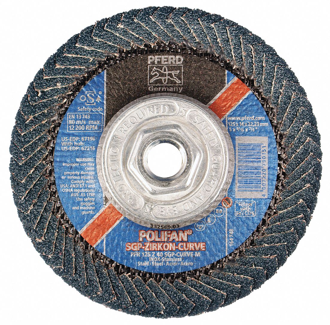 PFERD 5" Flap Disc, Radial, 5/8"11 Mounting Hole, Coarse, 40 Grit Zirconia Alumina, 1 EA