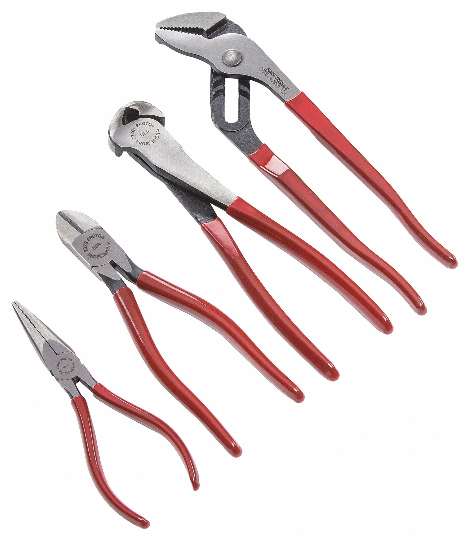 PROTO Pliers Set, 4 pcs., Plastisol Grips 33TA16J226GS Grainger